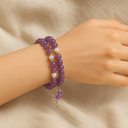 Bracelet double cercle améthyste avec pendentif lune