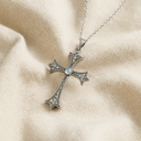 Collier pendentif croix en argent 925 avec opale blanche