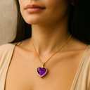 Collier en argent 925 avec pendentif améthyste en forme de cœur